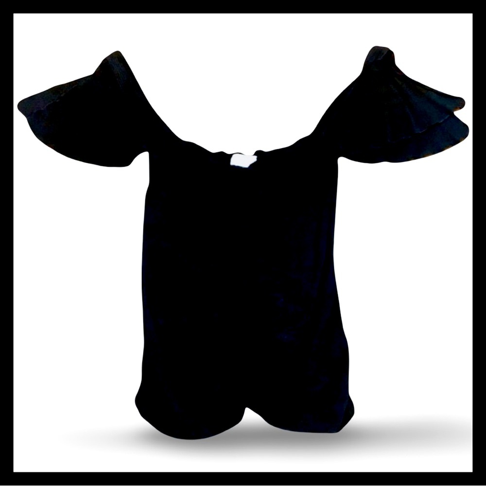 JULIEN MACDONALD black ruched top with off the shoulder open flutter sleeves